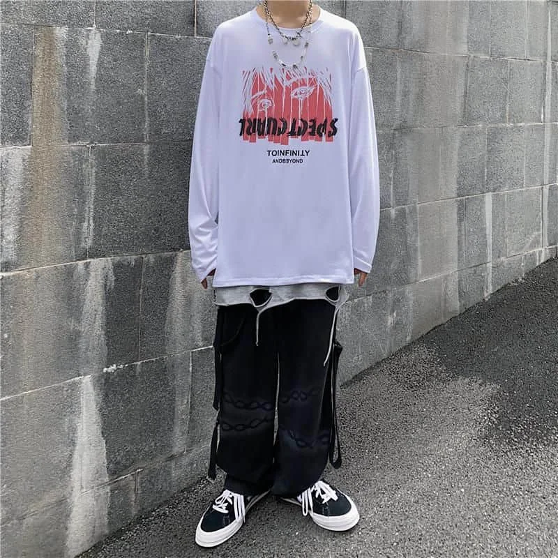 

T-shirt Men And Women Korean Version Harajuku Autumn Cartoon Cartoon Letters Loose Bottomed Long Sleeve T-shirt Men And Women