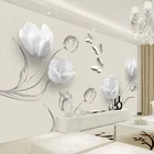 Современные Простые настенные росписи 3D стерео тюльпан бабочка цветок фотообои для гостиной телевизор водонепроницаемые Холст самоклеящиеся наклейки