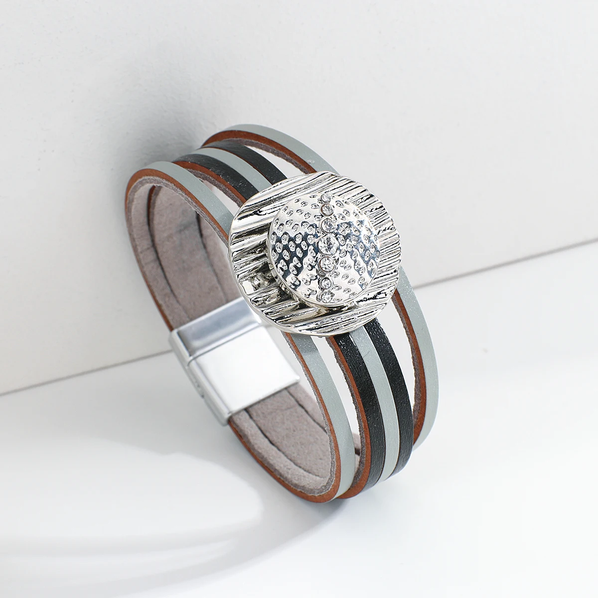 Женские многослойные кожаные браслеты ALLYES элегантные круглые металлические в