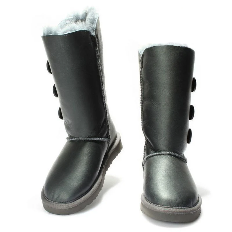 Зимние сапоги на натуральном меху; Mujer Botas; водонепроницаемые зимние сапоги из натуральной овечьей кожи; теплые шерстяные высокие сапоги для женщин - Цвет: Grey