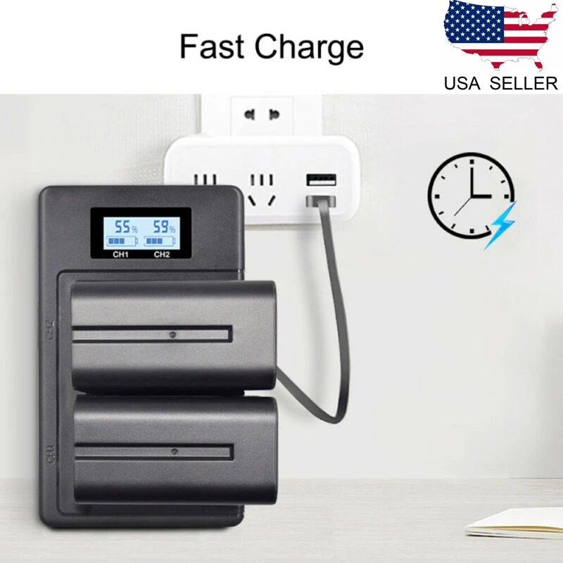 

SOONHUA USB Battery Charger 5V 2.1A Dual Channel Smart LCD Battery Chargers With LCD Display For NP-F970 Camera Battery
