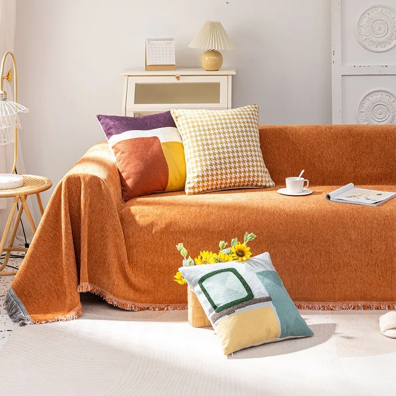 

Solid Color Chenille Tassel Blanket Bed Home Simple Modern Multifunctional Blanket Bed Winter Sofa Blanket Sofa Cover Towel