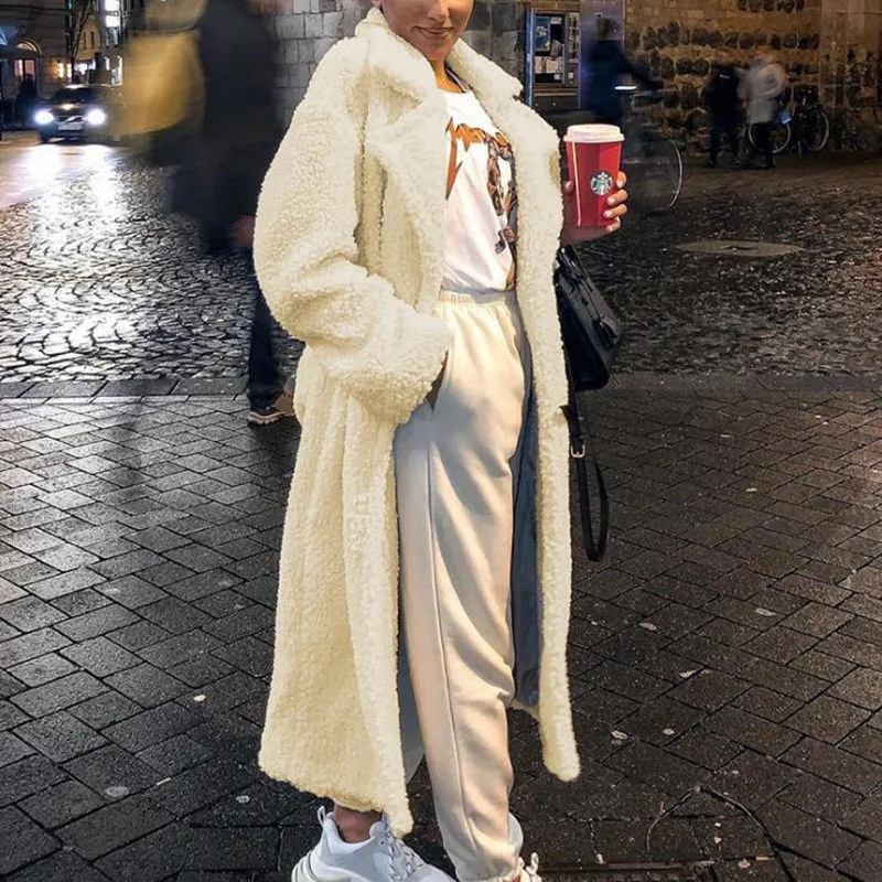 Однотонное Женское пальто из искусственного меха зимняя и осенняя куртка с