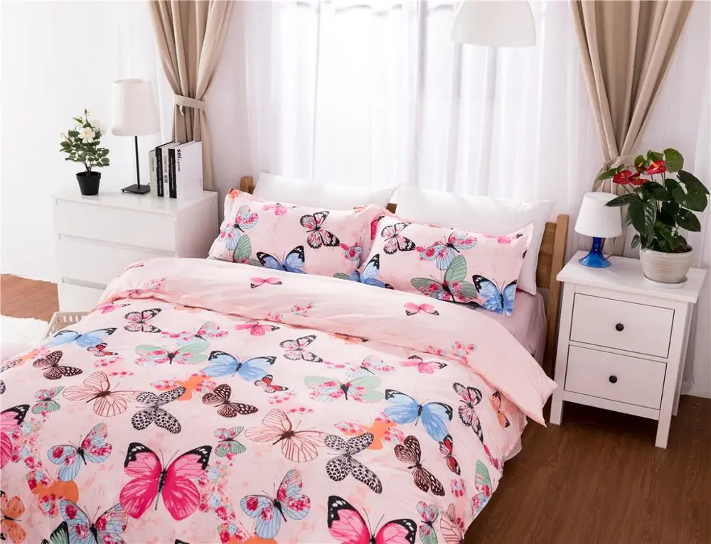 Комплект постельного белья с розовой бабочкой роскошное милое постельное белье