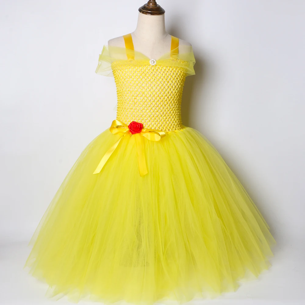 Girls Belle Princess Tutu Dress Tulle Girl Fancy Christmas Halloween Party Kids Beauty and The Beast Cosplay Costume | Детская одежда и