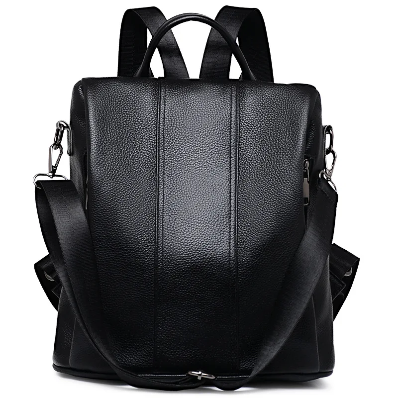 

Женский рюкзак из натуральной кожи, черный повседневный рюкзак для девушек, 100%