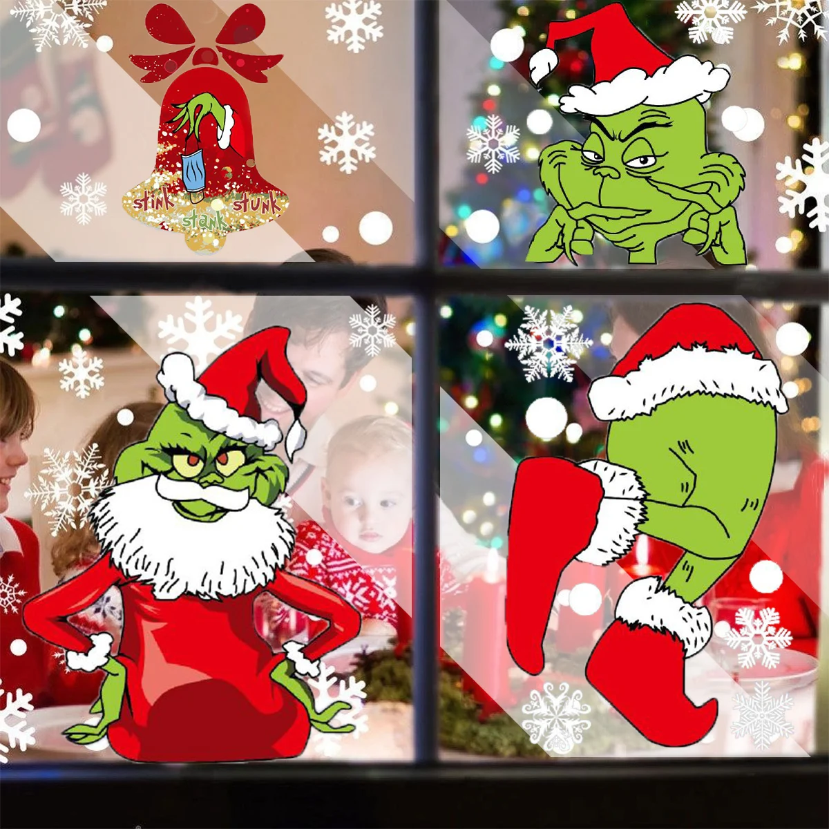 9 листов оконных наклеек рождественские наклейки Зеркальная Наклейка съемная