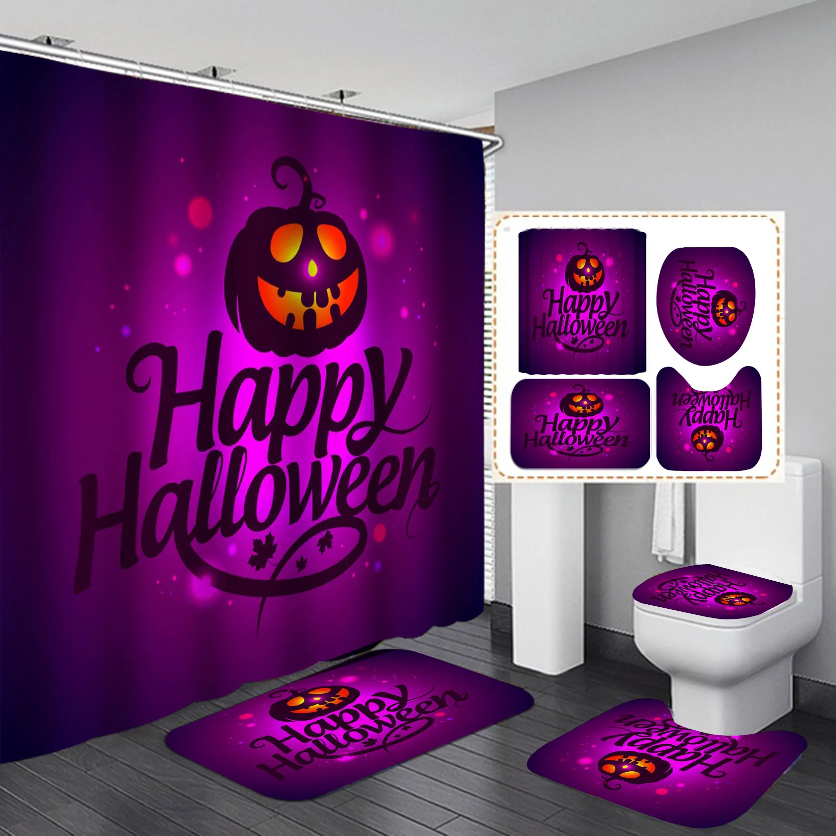 

Romantic Skull 3D Print Shower Curtain Bathroom Bathing Scene Wc Decoration Halloween Festival Decor Soft Bath Carpet Set Rugs