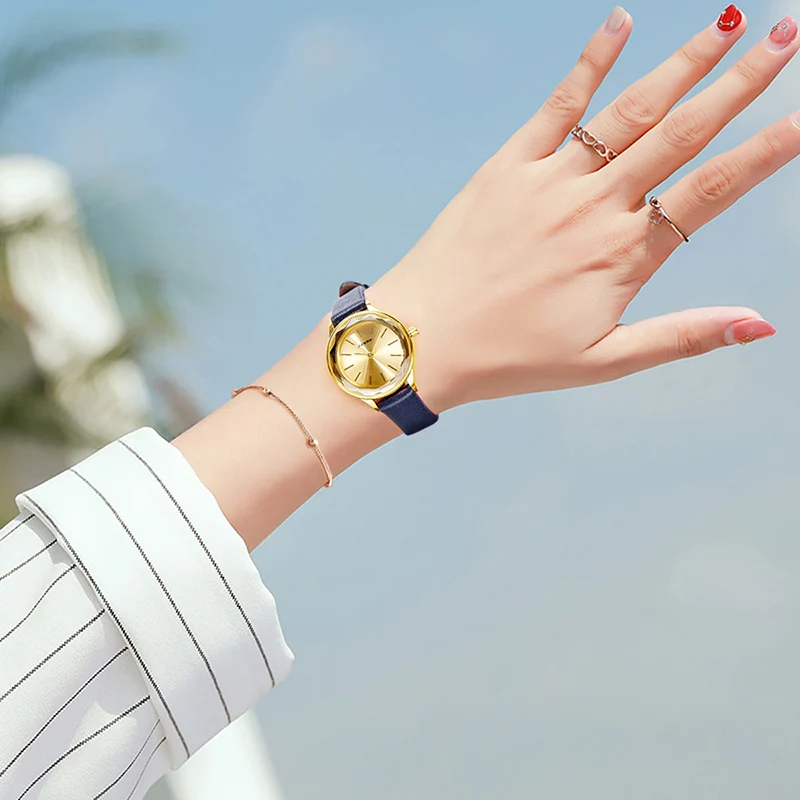 Женские наручные часы Sinobi новые синие кварцевые с золотым циферблатом 28 мм