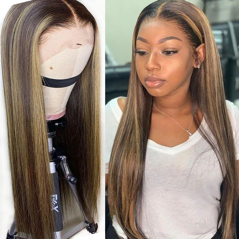 Выделите медовый блонд цветные Омбре человеческие волосы парики коричневый