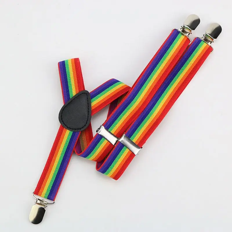 

Fashion Bow Tie Strap Clip Set Rainbow Striped Leading Knot Adult Unisex Bib Pants Replacement Straps Accessories