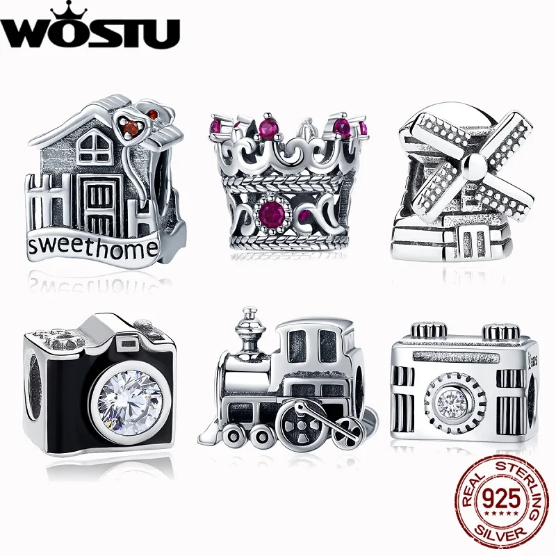 

WOSTU Authentic 925 Sterling Silver Windmill Camera Charms Beads Fit Original Bracelet Bangle Authentic DIY Fashion Jewelry