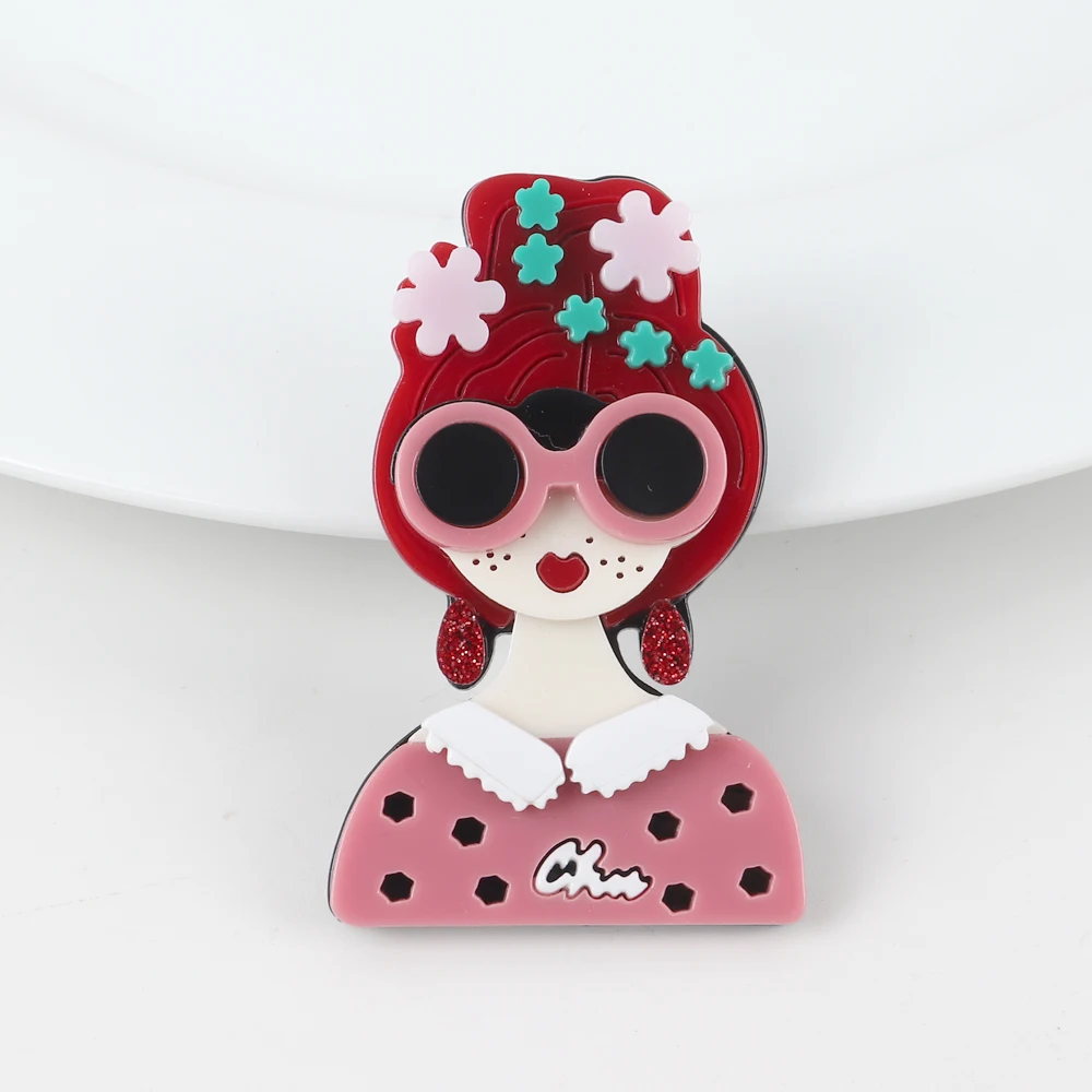 Новый дизайн одежды розовый свитер очки Девочка Акриловые Броши для женщин