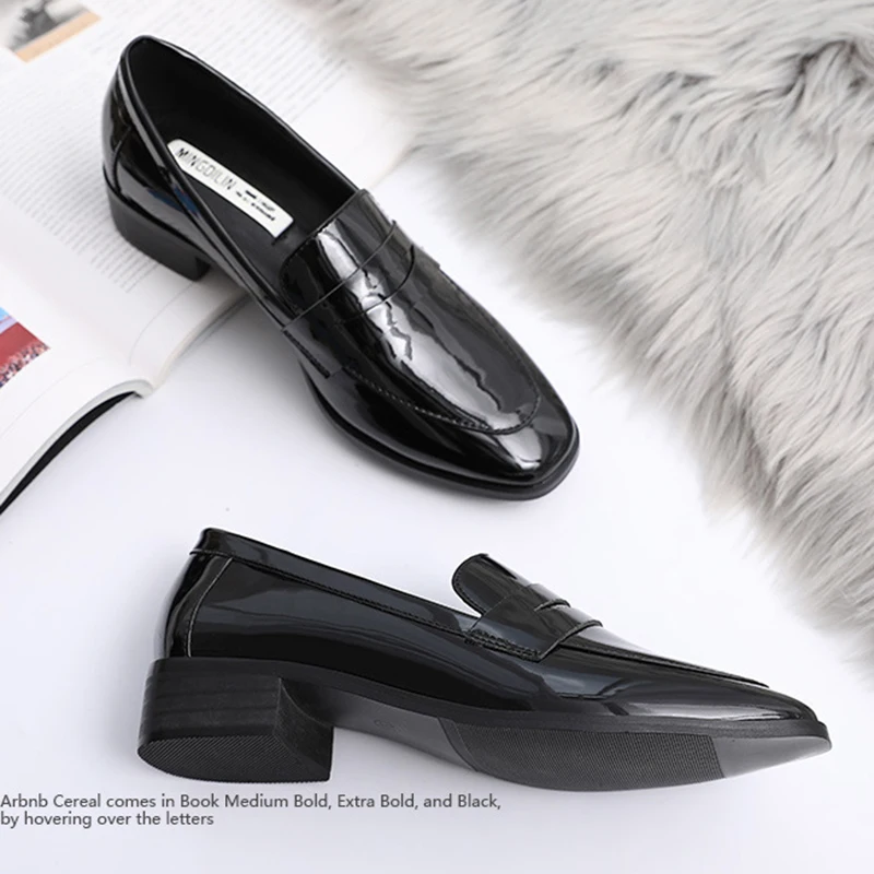 Туфли оксфорды женские из лакированной кожи квадратный носок квадратная плоская