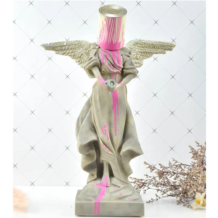 

[HHT] Nordic Pour The Paint Iron Bucket Angel Sculpture Ornaments Statue Home Decoration Accessories Resin Crafts gift Figurine