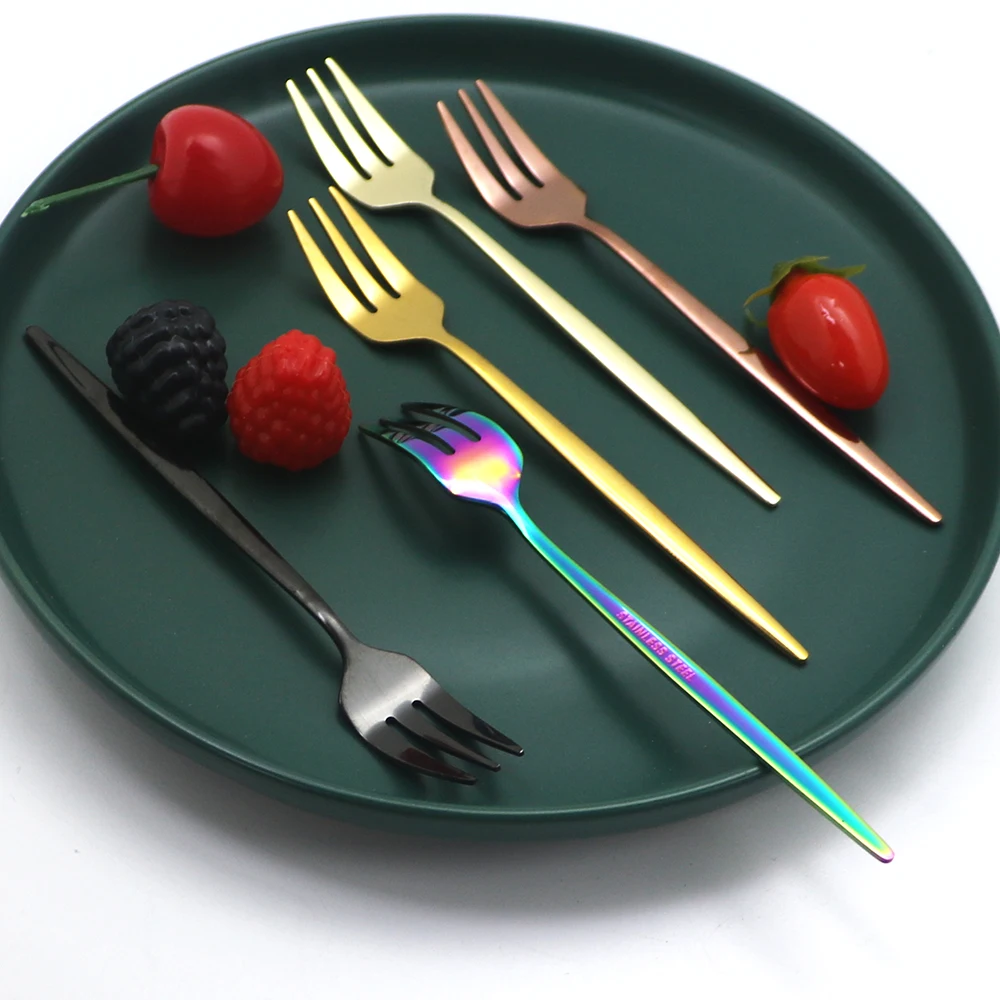 6Pcs Black Cake Fork Set Stainless Steel Tableware For Fruit Salad Colourful Flatware Cutlery Party Restaurant Supplies | Дом и сад