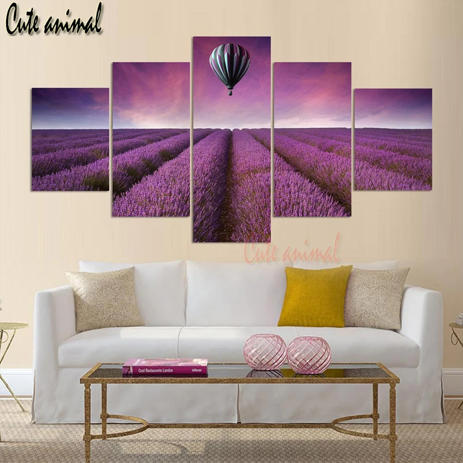 

5 Pieces Diamond Embroidery Lavender field landscape diy Diamond Painting Rhinestone Cross-Stitch 5D Square/Round Diamond art