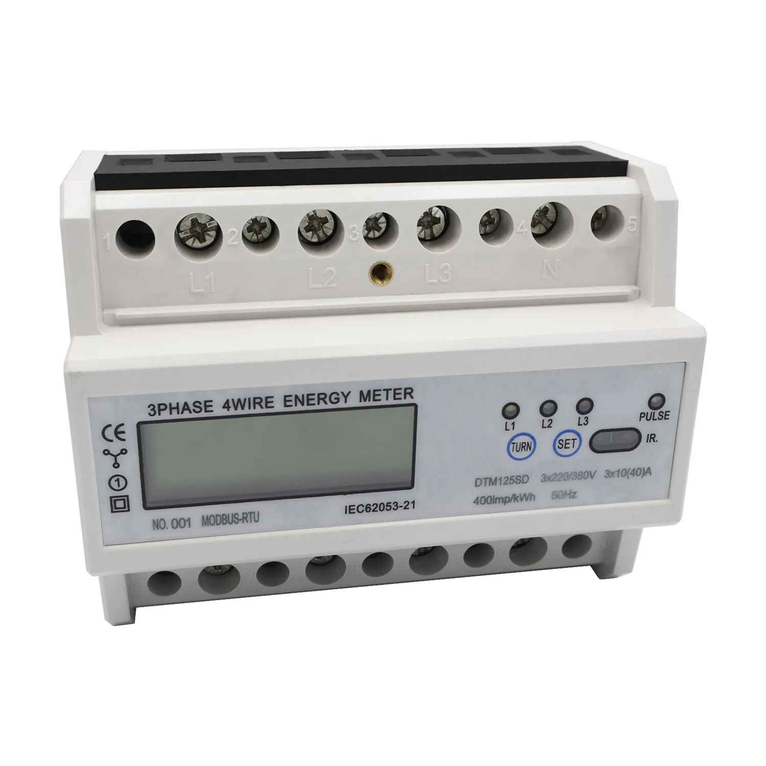 DTM125SD измеритель мощности din рейка счетчик энергии 3 фазы 4 провода RS485 MODBUS протокол