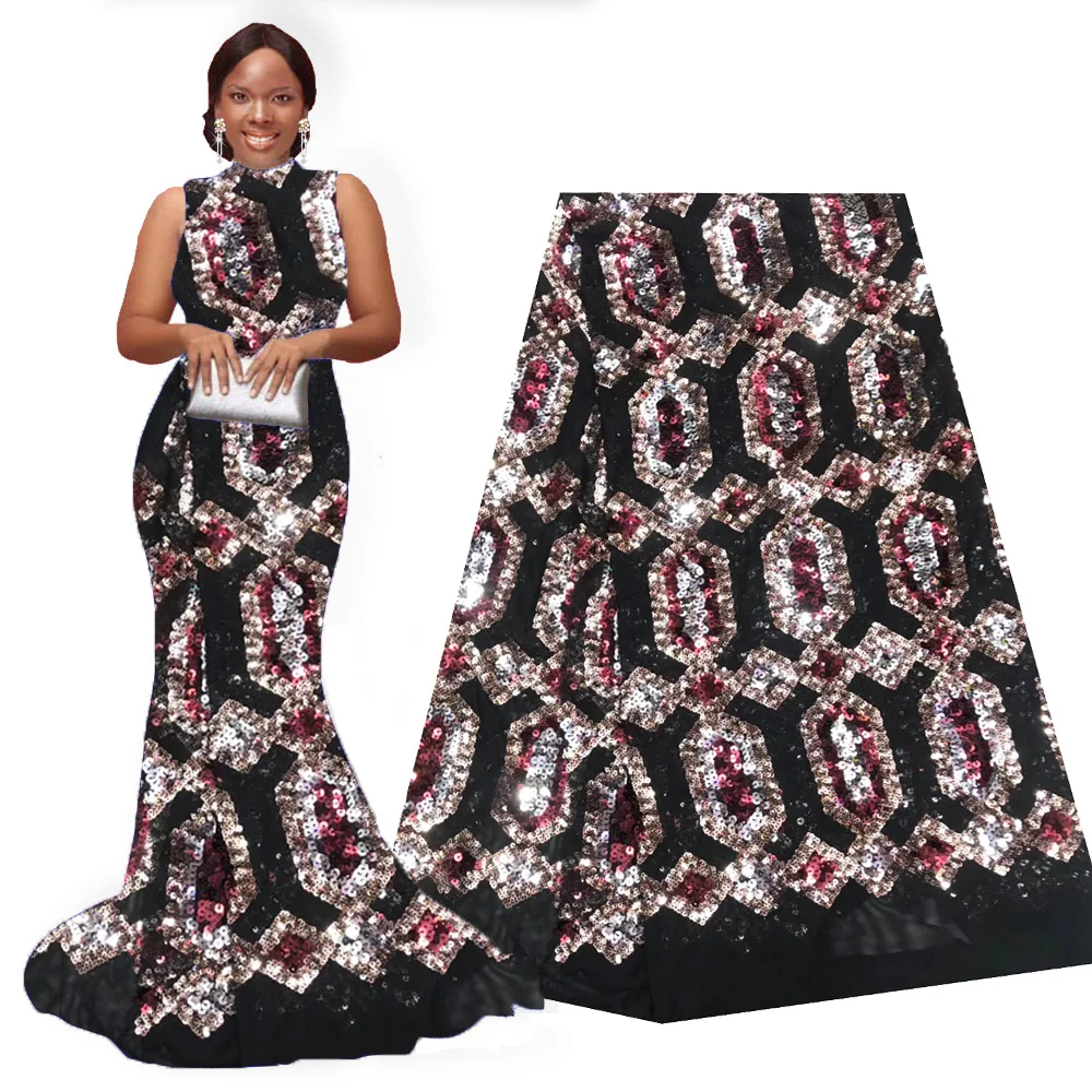 Кружевная ткань в африканском стиле роскошная жемчужная расшитая блестками 5