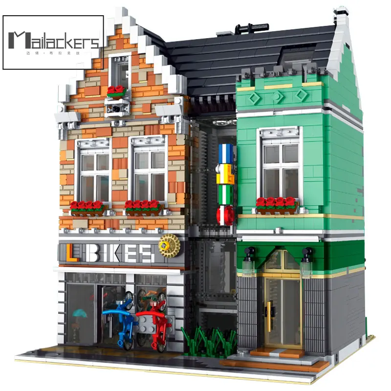 

Mailackers City Street View House Creator Expert Bike Shop Modular Building Blocks Bricks Architecture Toys For Children Gifts