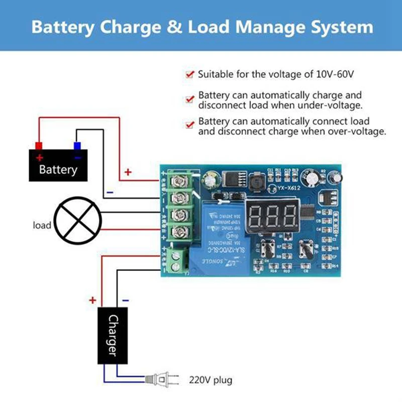 

10V-60V 30A Over-Discharge Protection Storage Battery Module Battery Protection Board 30A Under Voltage Control Module