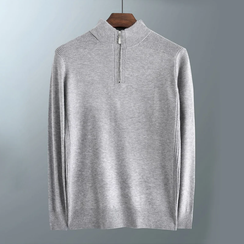 Зима мужской теплый шерстяной свитер бизнес мода Slim Fit Толстая водолазка свитер на молнии мужской бренд пуловер Одежда - Цвет: Серый