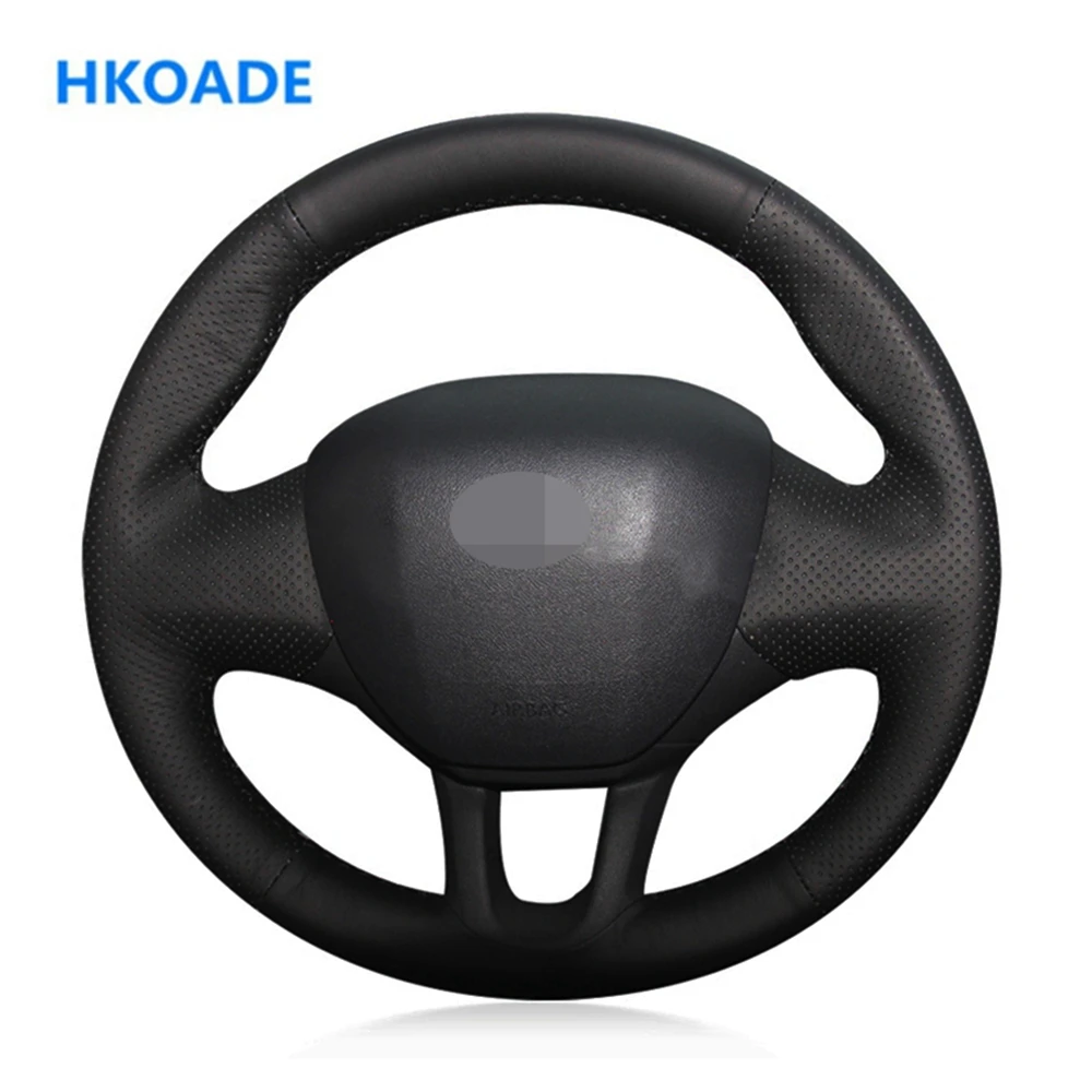 DIY сшитый вручную черный мягкий чехол рулевого колеса автомобиля из натуральной