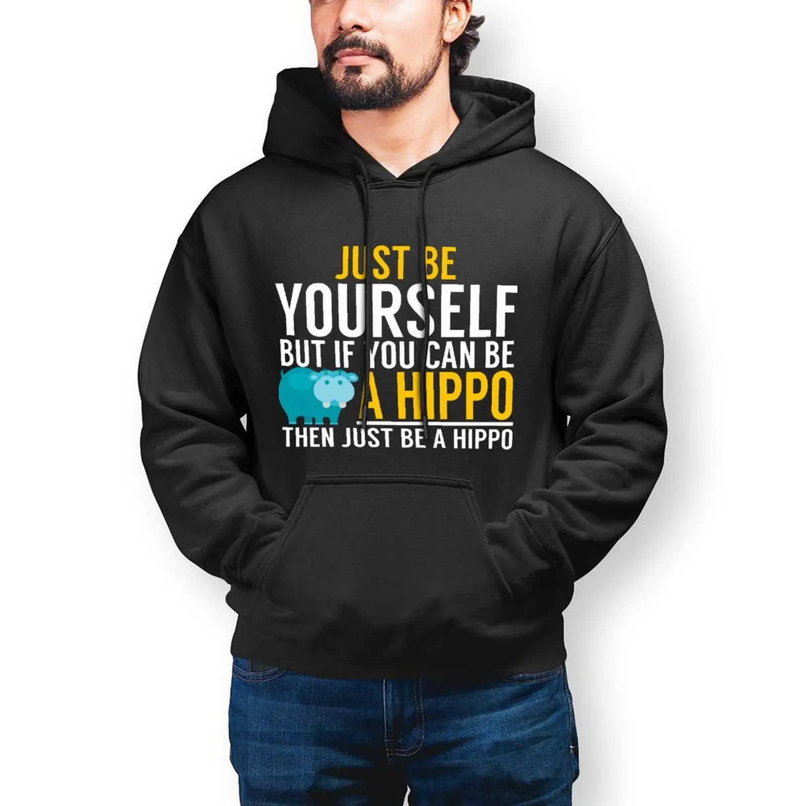 

Hippo Hoodie Cotton Warm Hoodies Casual Long Length Loose Pullover Hoodie XL Mens