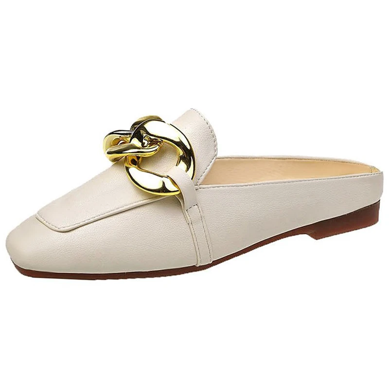 

Low Female Shoes Ladies' Slippers Mules For Women 2021 Cover Toe Luxury Slides Rivet New Summer Designer Square Fashion PU Metal