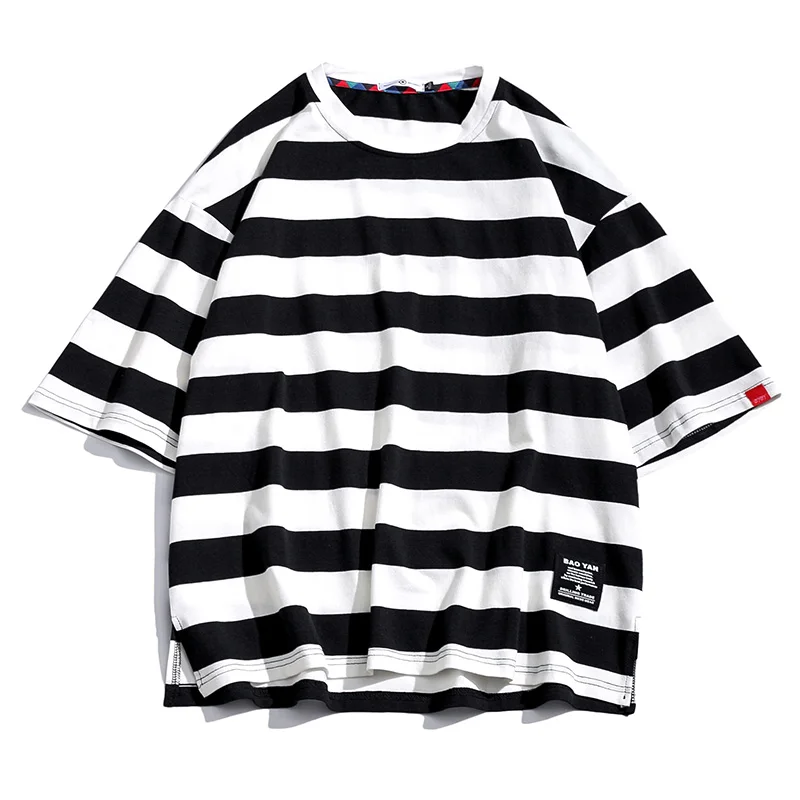 Men Top Casual Stripe Short Sleeve Men's Color Contrast Sleeves Mannen T-shirt Male T Shirts | Мужская одежда