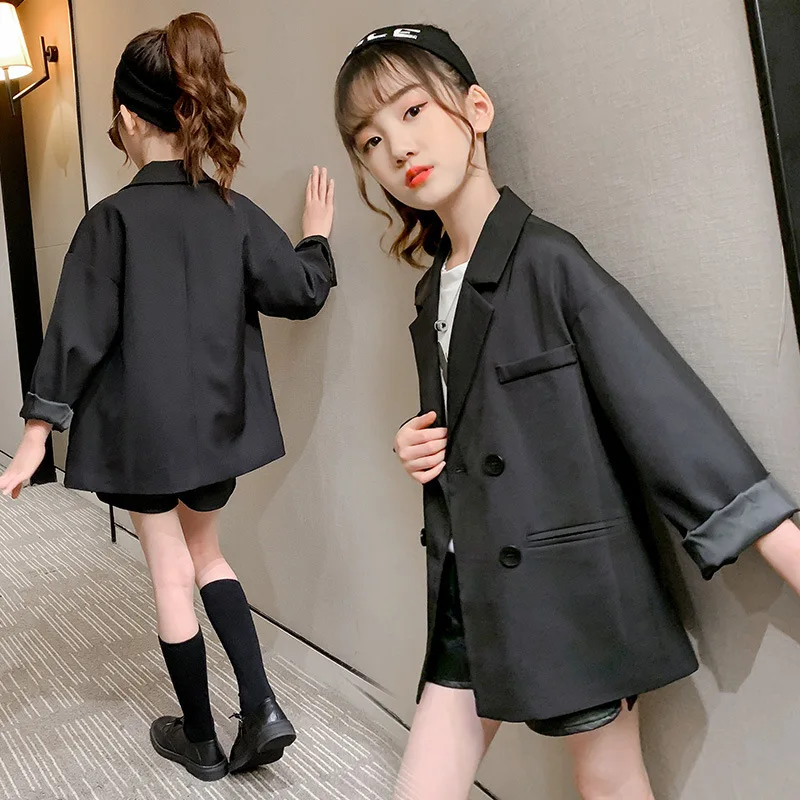 

4-14 Years kids girls jackets black blazer 2021 autumn children outwear 12 years teen girl clothes suit top children's clothing