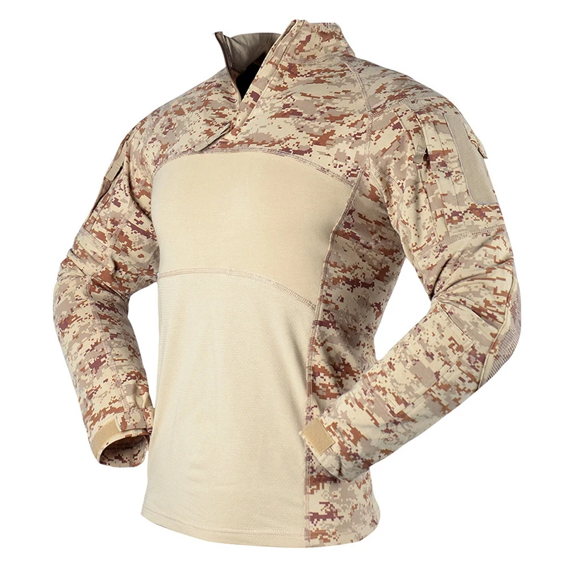 

Tactical Combat Long-sleeved Shirt Spring Autumn Men Cotton Military Uniform Camouflage Stitching Casuall US Army Tops Coat 2021