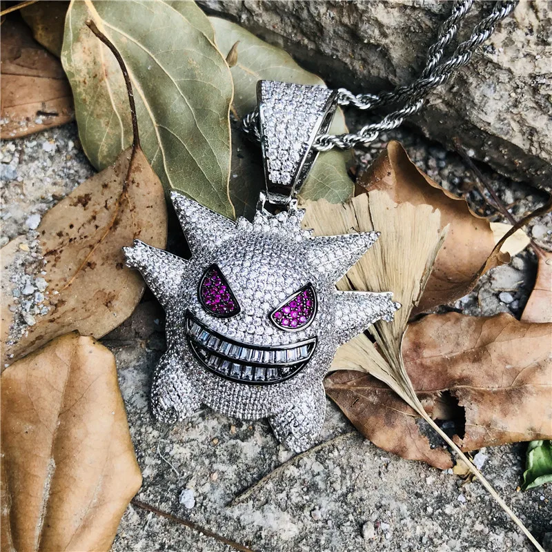 Bling Iced Out Zircon Gengar подвеска с покемоном ожерелье для мужчин Рэппер хип-хоп ювелирные аксессуары