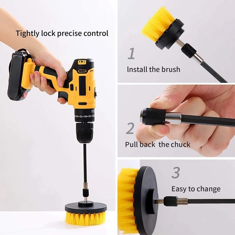 

Cleaning Brush Set 5 Pcs with 2inch 3.5inch 4inch Chuck Extender and 5inch Large Brush to Use with Your Drill