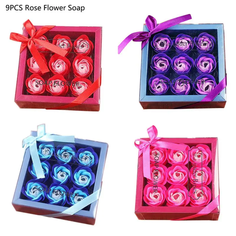 

9Pcs Soap Flower Rose Artificial Scented Rose Petal Gift Box Bath Body Soap Flower Gift Wedding Party Favor