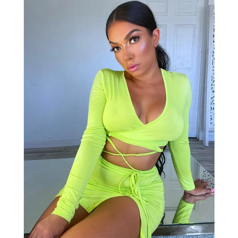 Сексуальная Женская юбка комплект из двух предметов бандаж короткий топ с