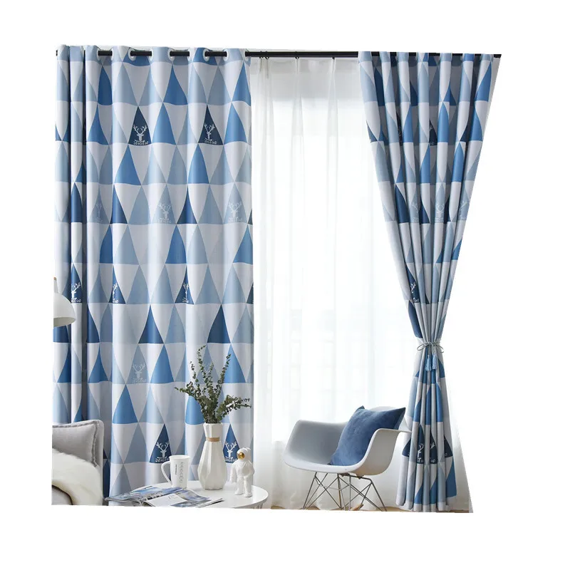 

Custom Curtains for Living Room Bedroom The Modern Geometric Ins Style Imitation Digital Net Red Diamond Triangle Striped