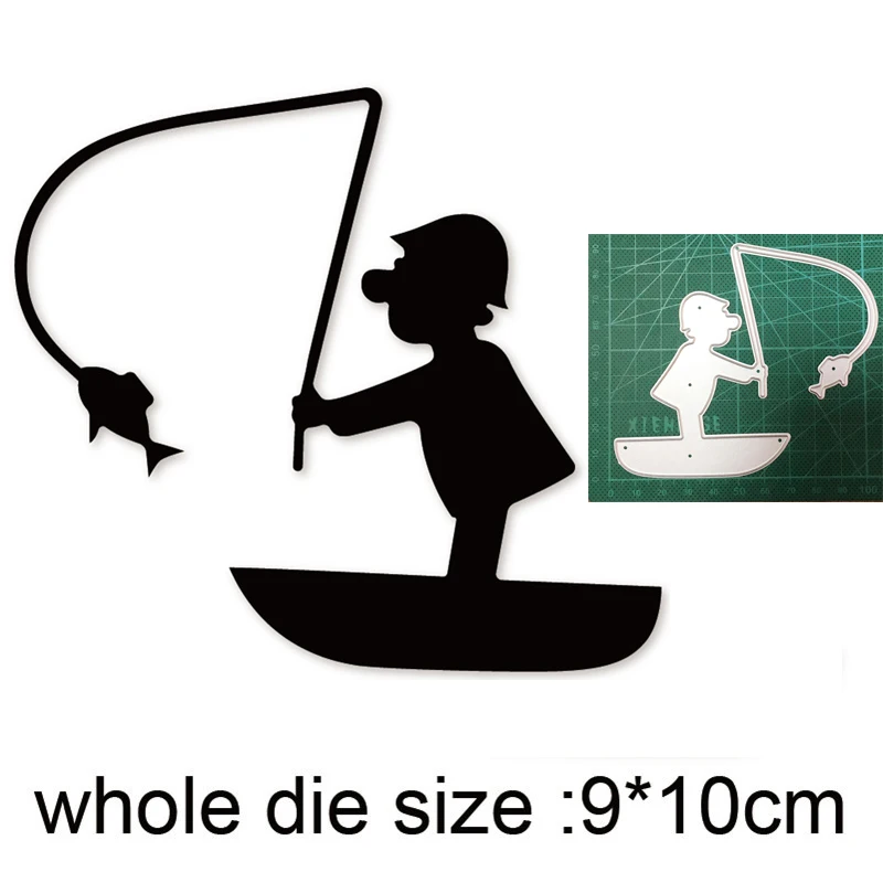 

Boat Boy Fishing Metal Cutting Dies for DIY Scrapbooking dies Paper Craft Embossing Die Cut Stencils dies Decoration Card Making