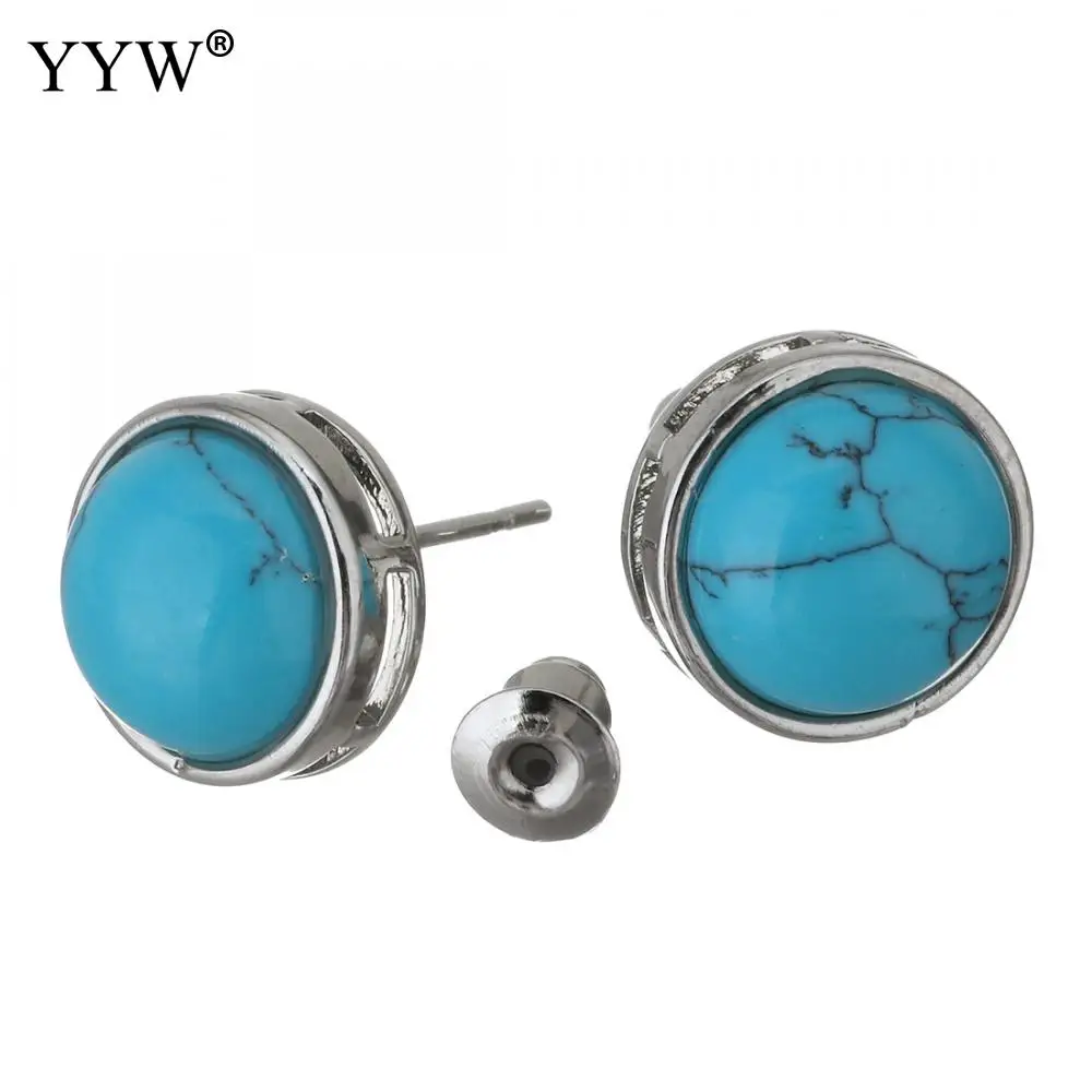 Серьги-гвоздики из натурального камня женские круглые маленькие простые сережки