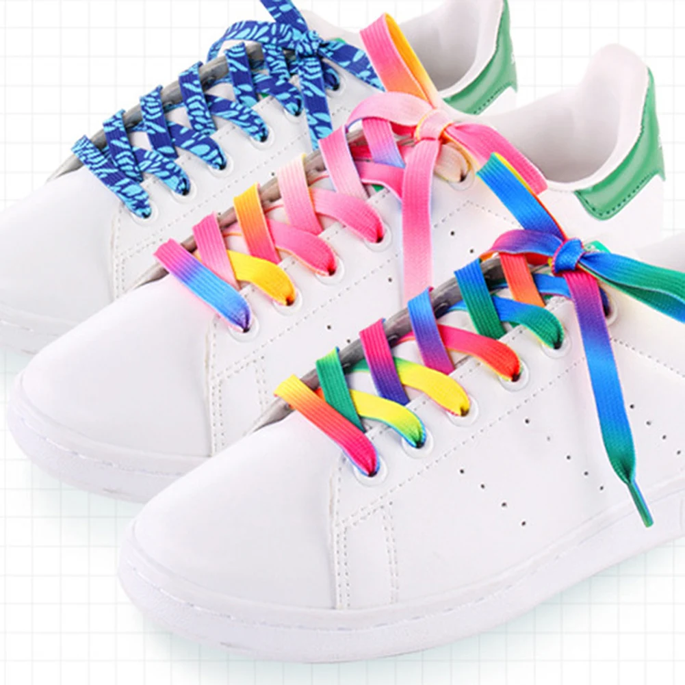 

1Pair Colorful Laces Rainbow Gradient Print Flat Canvas Shoe Lace Shoes Casual Chromatic Colour Shoelaces 80CM/100CM/120CM/150CM