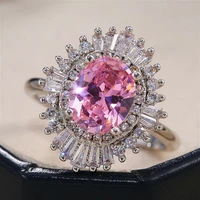 visisap luxury romantic flower wedding rings for women fashion cute pink zircon fine high quality claw inlay copper ring b2129