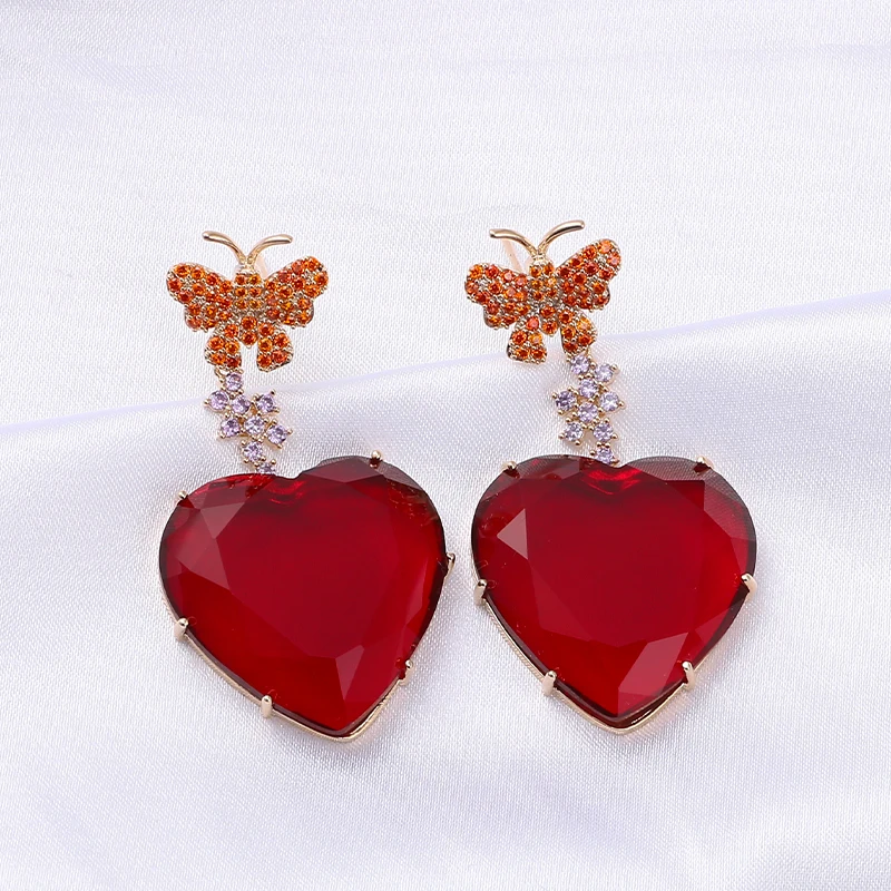 Женские серьги-подвески с фианитом в форме сердца | Украшения и аксессуары