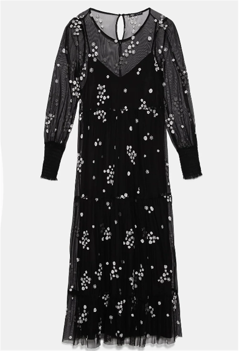 2020 ZA Модное Новое Женское платье весеннее цветочное вышитое Тюлевое Платье Бохо