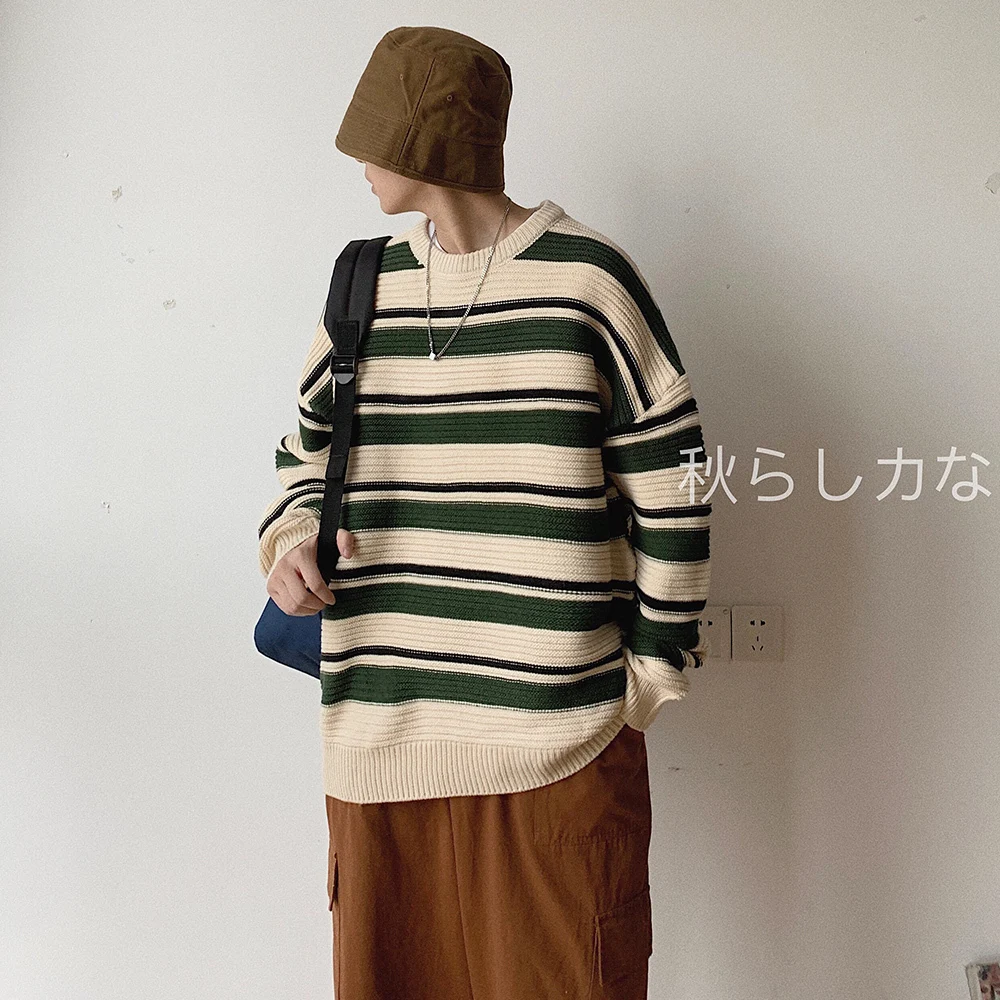 

Мужской кашемировый свитер, теплый Повседневный шерстяной пуловер в полоску, с круглым вырезом, зима 2019, M-2XL