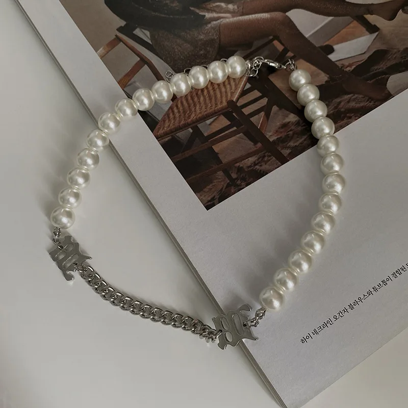 

Punk Choker Necklace Collar Statement Hip Hop Cross Heart Pearls Chain Couple Necklace for Women Men Fashion Jewelry Gift