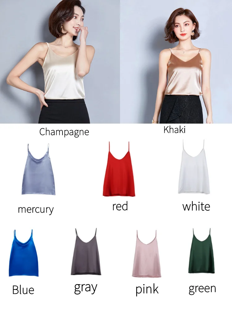 

2021 Summer Solid Sleeveless bralette Crop top Casual Camis Tank Tops Ladies V-Neck Female Vest Women Imitation Silk Blouses