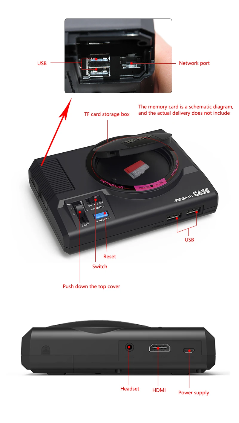 Raspberry Pi Ретро игровая консоль Retroflag MEGAPi чехол для PS1/ N64/ GB/ GBA/ NES/SNES HD TV выход