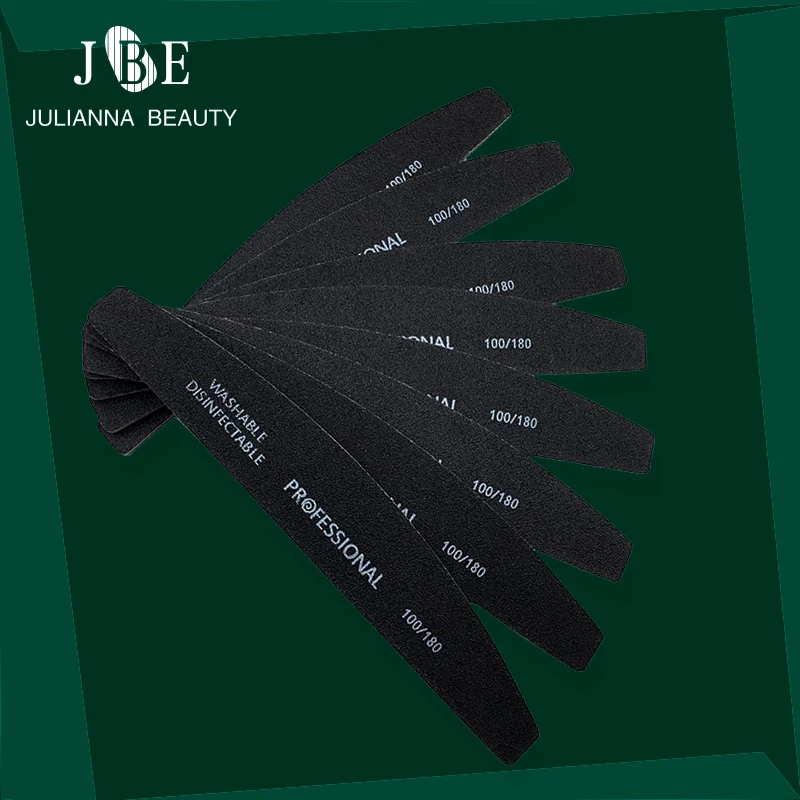 

New Hot Sale Black Nail File Sanding Banana 100/180 Nail Art Tool Washable Buffing Makeup Crescent Limas Tools