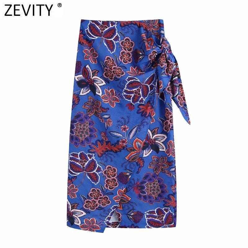 

FAKUNTN Zevity Women Vintage Totem Floral Print Bow Tied Sarong Skirt Faldas Mujer Female Chic Summer Slim Wrapped Midi