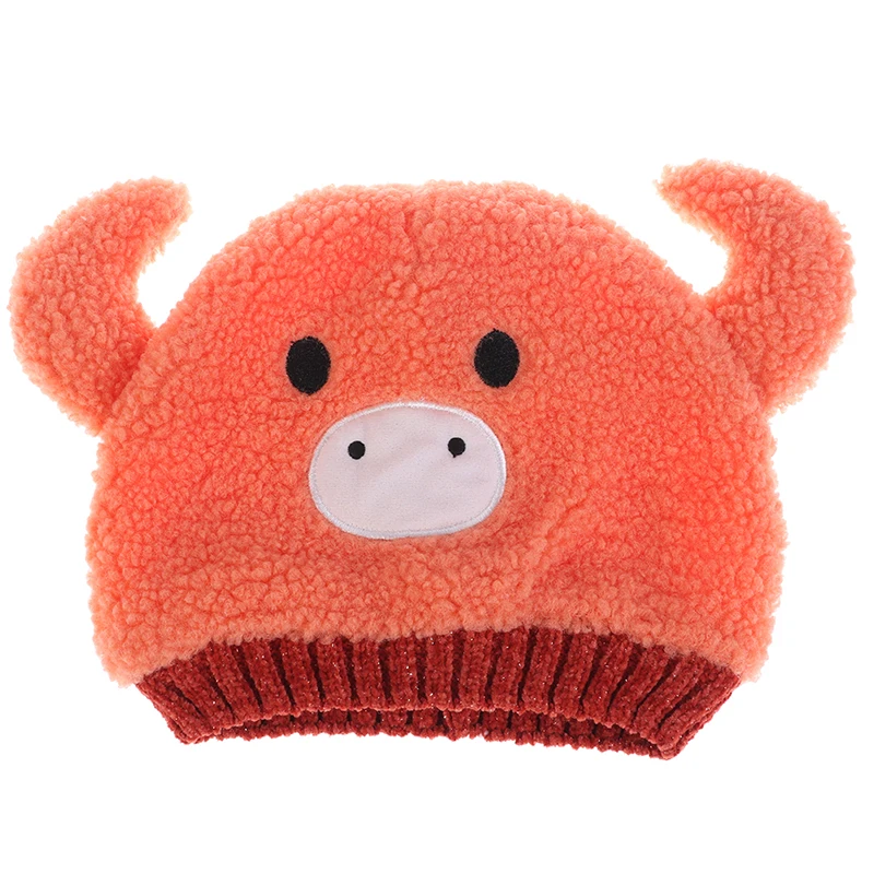 

Cute Knitted Pompom Baby Hat Cap Baby boy Girl winter warm ear cover hat children cartoon ox horn Plush knitted hat For Newborn